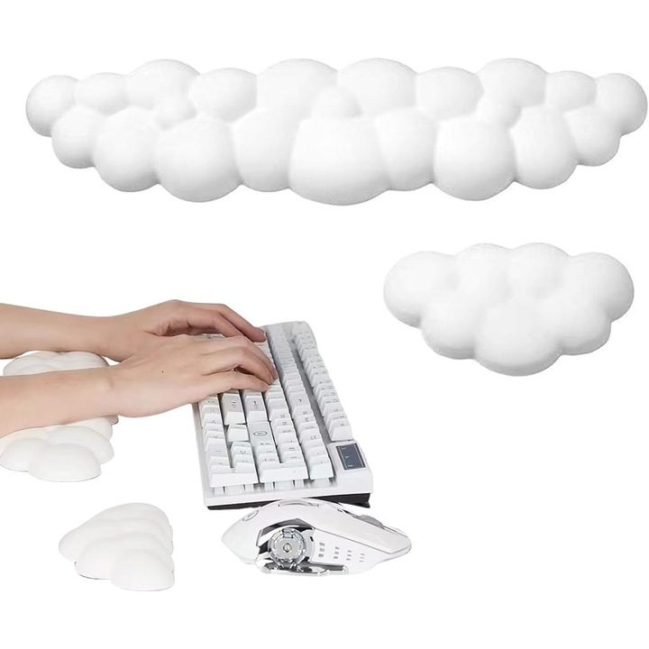 Csuklótámasz készlet, fehér, műbőr