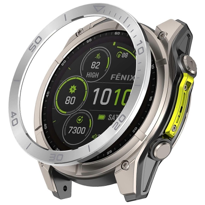 Cadran metalic de protectie pentru smartwatch Garmin Fenix 8, design ergonomic, usor, 52mm x 2.4mm, argintiu