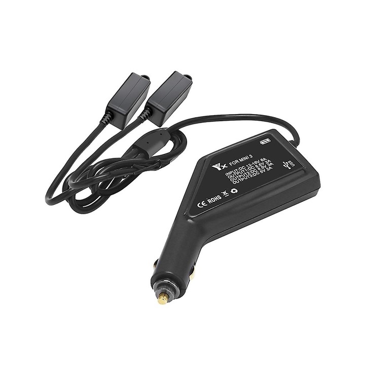 Зарядно за кола 3 в 1 за дронове Mini 3 Pro/MINI 3, 2 порта за зареждане на батерии, 1 USB порт, черно