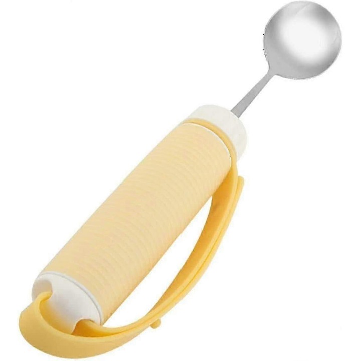 Lingura adaptiva pentru Parkinson si artrita, ustensile pentru varstnici cu maner ergonomic rotativ, otel inoxidabil, 24.5cm