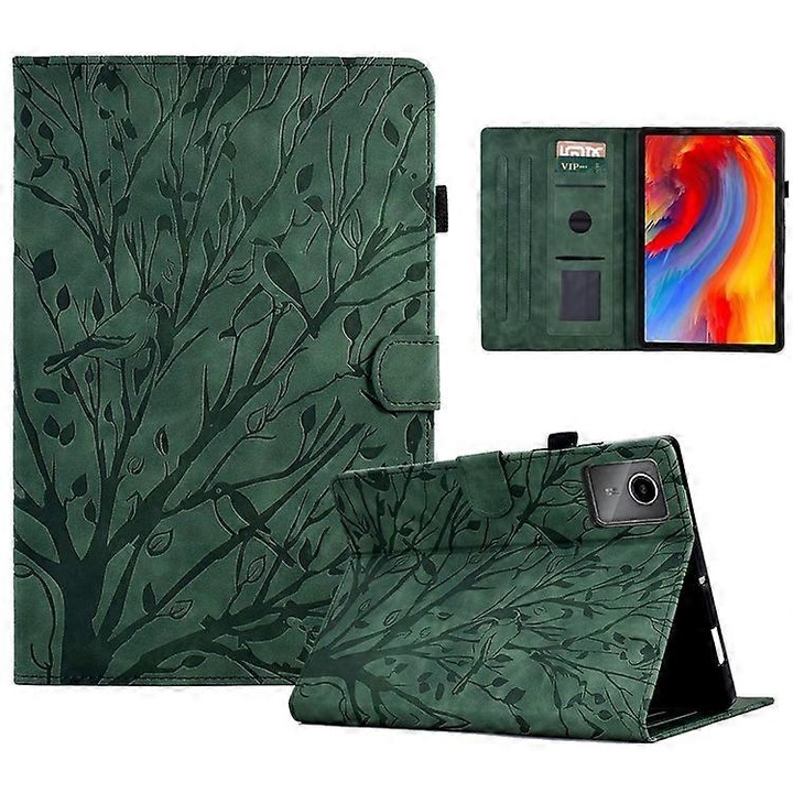 Tabletok tok Lenovo Tab M11 / Xiaoxin Pad 11 2024, zöld, állvánnyal és automatikus ébresztés/alvás funkcióval