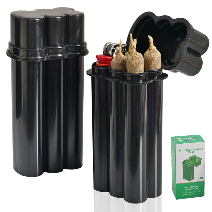 Tabachera, 4 locuri, plastic, negru, 5x4x11cm