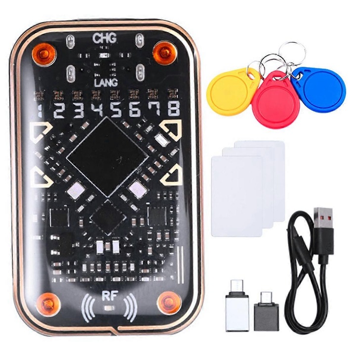 RFID устройство Chameleon V2.0, 125KHZ/13.56MHZ, черно, пълен комплект с 3 UID ключодържателя