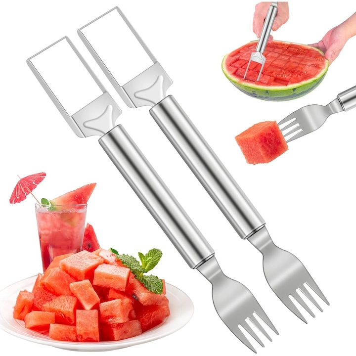 Set 2 feliatoare fructe 2-in-1 inox, portabil, 24x3.3cm