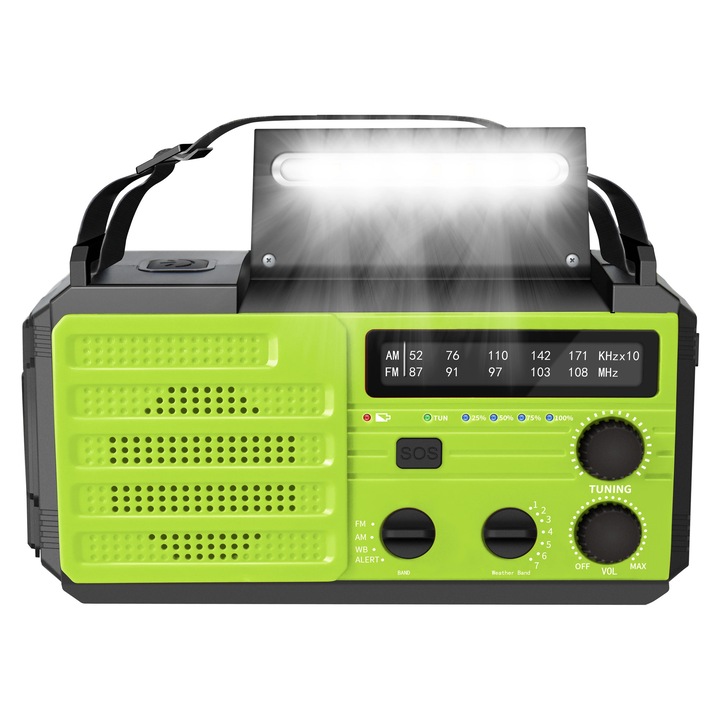 Преносимо аварийно радио с 6000 mAh батерия, фенерче с 3 режима, SOS аларма, AM/FM/NOAA, водоустойчиво
