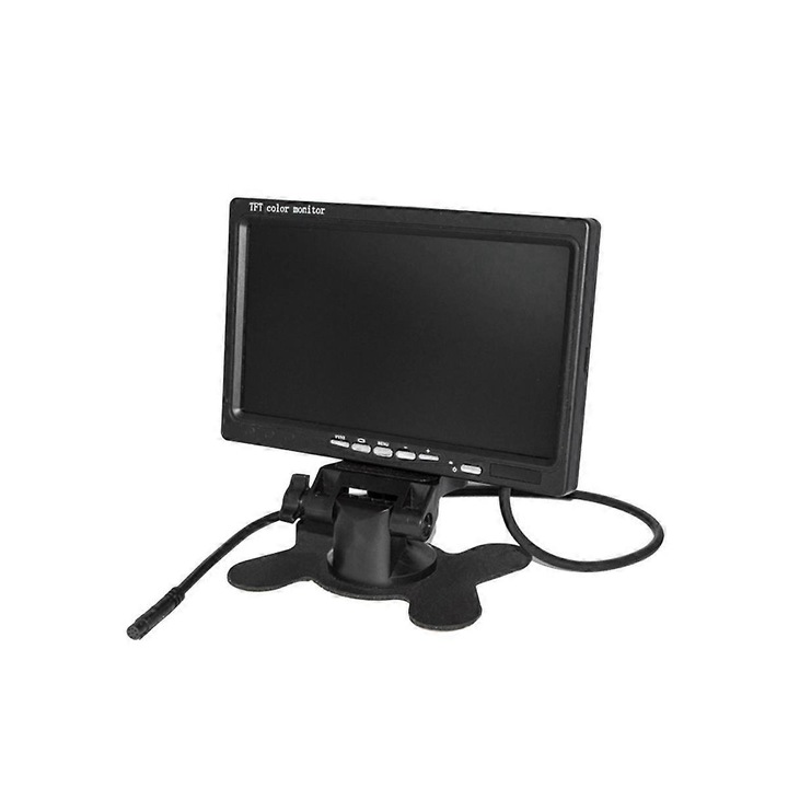 Monitor auto de 7 inch, pentru vehicule comerciale, cu 2 intrari video, culoare neagra