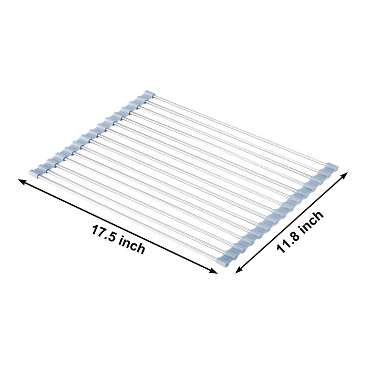 Edényszárító, összecsukható, 44 cm, rozsdamentes acél, hőálló, csúszásgátló