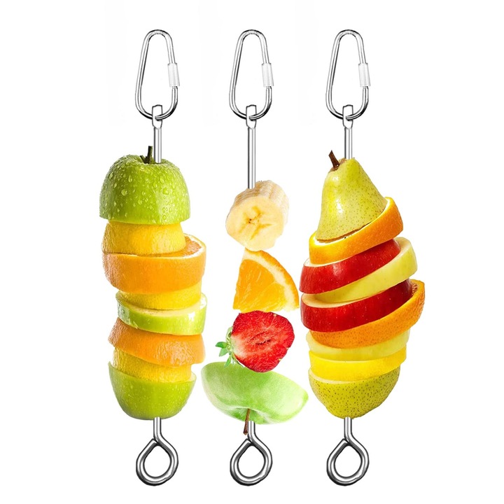 Set 3 suporturi pentru hranirea pasarilor, pentru fructe si legume, 23cm, otel inoxidabil