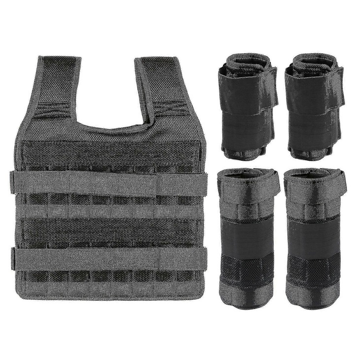 Set greutati fitness, 15kg/35kg, vesta ajustabila, greutate picior 6kg, greutate brat 5kg, negru, 55x44cm