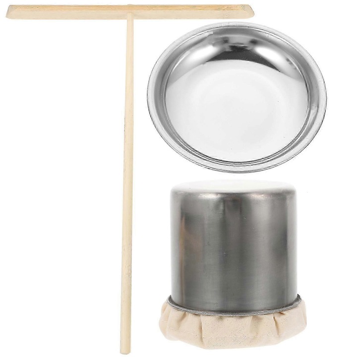 Set ustensile de bucatarie pentru clatite, bambus, 24x17.5x3cm, 10x9.5x9.5cm, argintiu