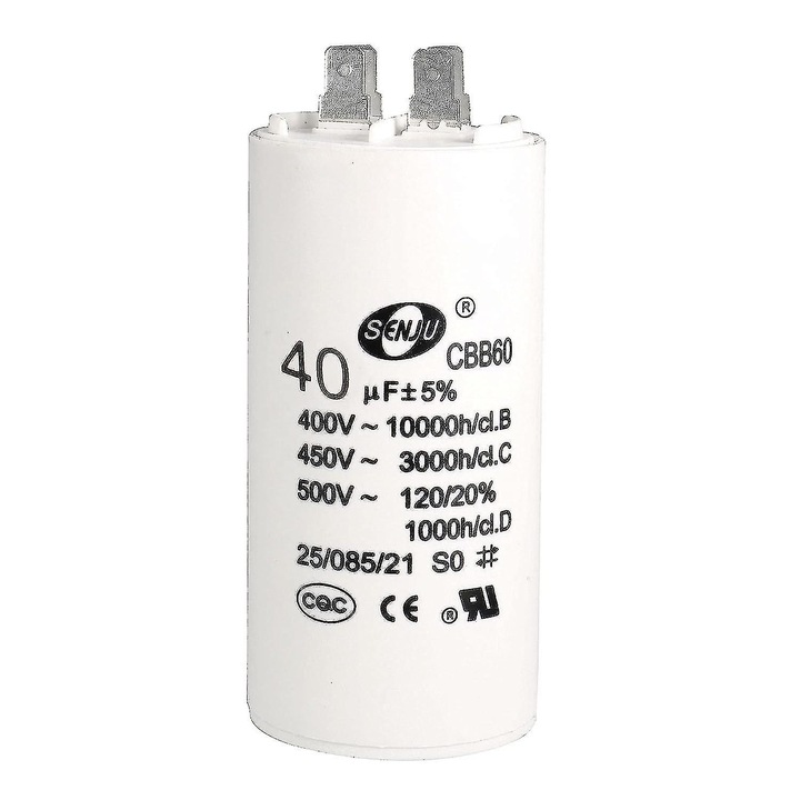 Capacitor CBB60 40uF 450V AC 94x45mm pentru compresor de aer, pompa de apa, motor