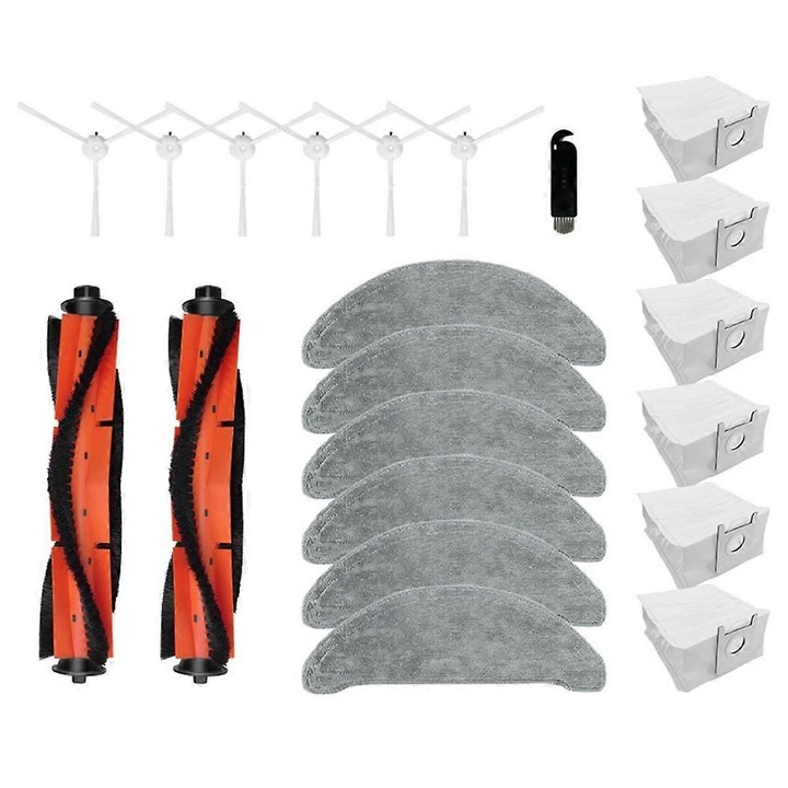 Set accesorii pentru aspirator robot Xclea H30/H40/PLUS, 2 perii principale, 6 perii laterale, 6 lavete, 6 saci de praf, 1 perie de curatare, plastic