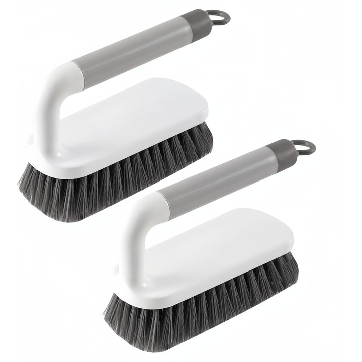 Tisztítókefe szett, 2 darab, szürke, fürdőszobába, konyhába, szőnyegekhez, ergonomikus nyéllel