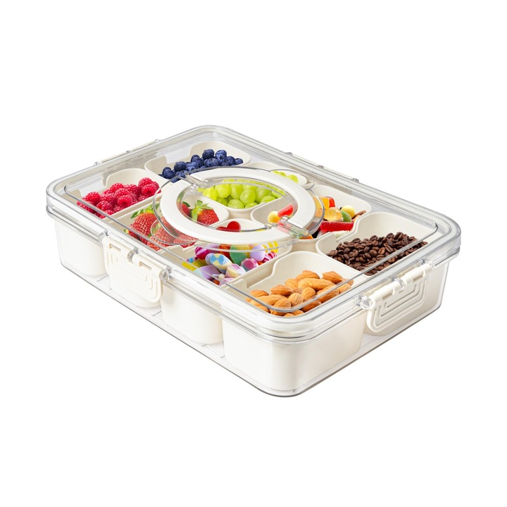 Set cutii alimentare, 1 recipient mare cu 8 compartimente, transparent, 28x21x6.6cm