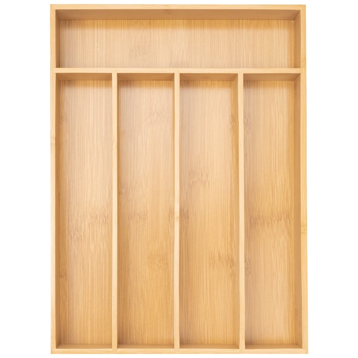 Bambusz evőeszköztartó, fiókos rendszerező, 5 rekeszes, natúr