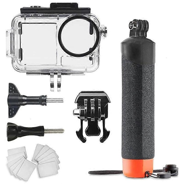 Carcasa subacvatica pentru DJI Action 5 Pro/4/3, set cu suport plutitor, accesorii de instalare, 90x90x40mm
