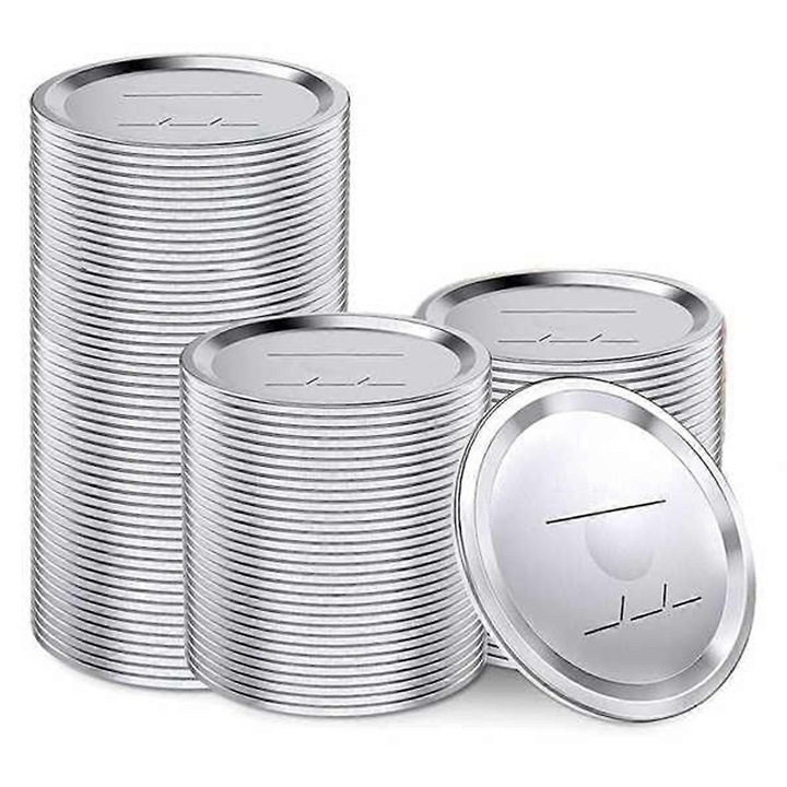 Set 100 capace pentru borcane cu gura larga, 86mm, din tinplate, rezistente la scurgeri, argintii