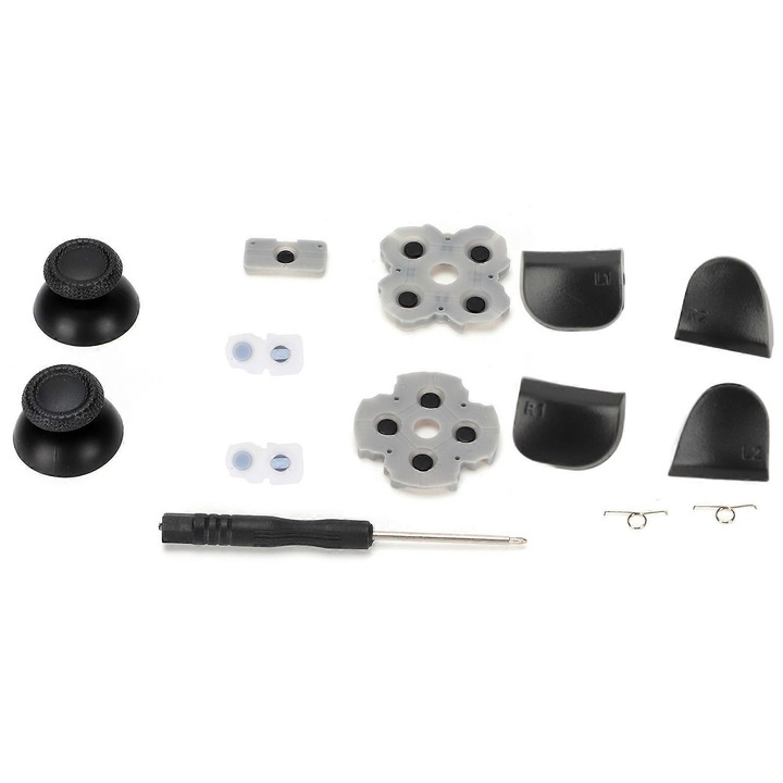 Set accesorii de inlocuire pentru controler PS5, 5 pad-uri de cauciuc conductiv, 6 capace butoane, surubelnita