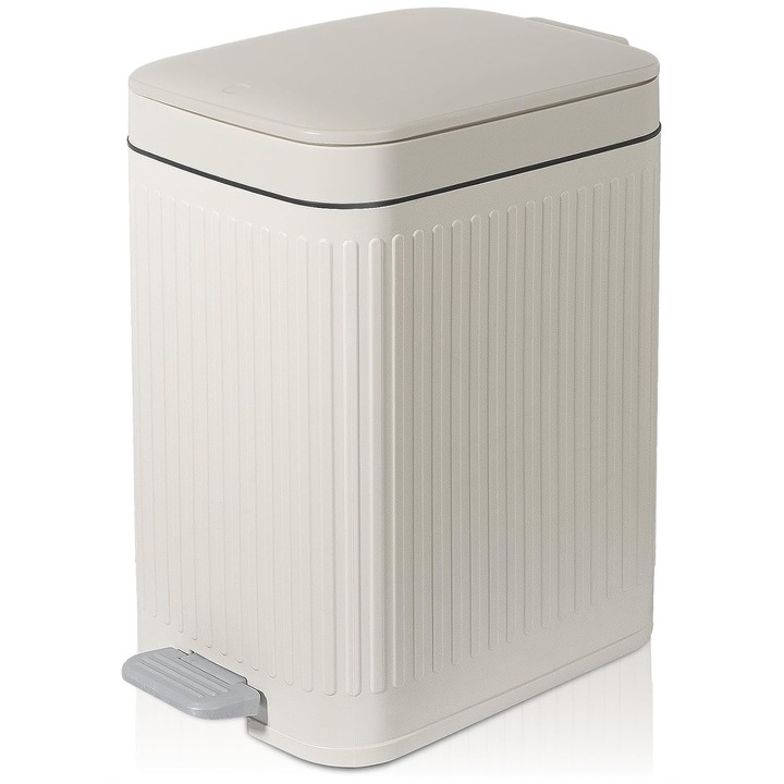 Cos de gunoi mic cu capac, 1.9 gal, design retro, rezistent la apa, crem