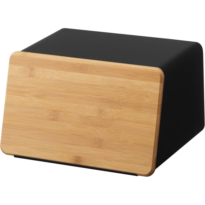 Cutie alimentara metalica cu capac din bambus, 9.65x12.4x7.28in, 11L, pentru paine si biscuiti