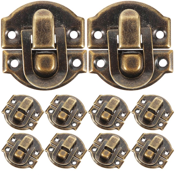 10 db ékszerdoboz zár, acél, 3x2.7x1cm, antikolt színű