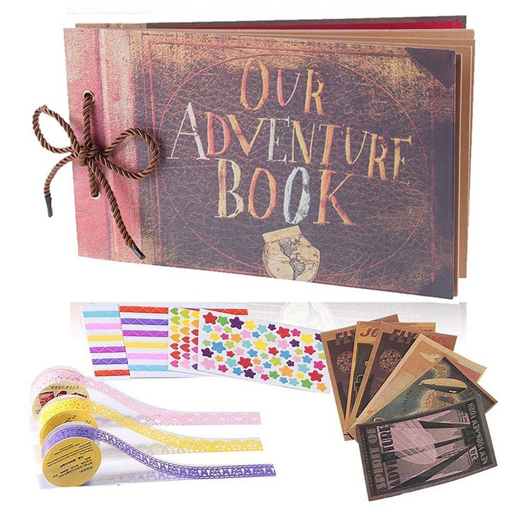 Kézzel készített kalandkönyv, 19×27CM, Bőr Scrapbook Album, Ideális fényképekhez, esküvőkhöz és utazásokhoz