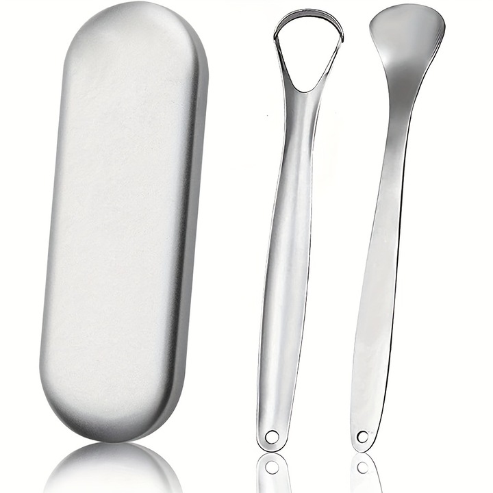 2 db rozsdamentes acél nyelvtisztító kefe készlet, könnyen tisztítható, szájhigiéniához