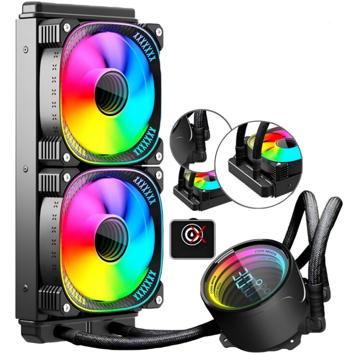 Охладител за процесор, Vicalo, CPU двоен вентилатор с RGB, двоен вентилатор, 240 мм радиатор, хидравличен лагер, нисък шум