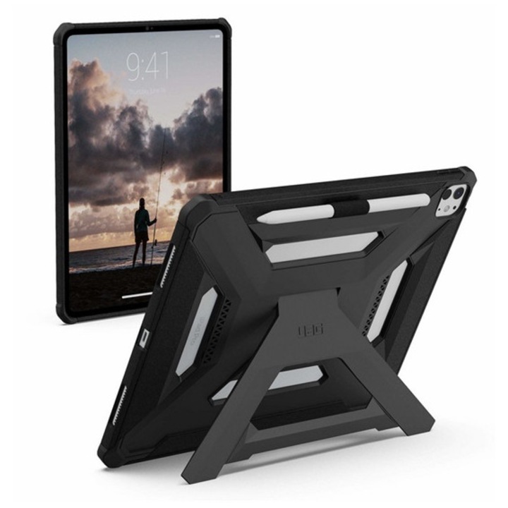 Uag scout plus műanyag tabletvédő, gumírozott, erős ütésállóság, méhsejt, kitámasztó, ceruza tartó, fekete, kompatibilis: Apple IPAD Pro 13, 2024