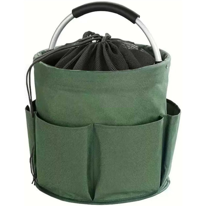 Összecsukható tárolókosár 6 zsebbel és húzózsinórral - strapabíró Oxford szövetből készült szervező otthonra, autóba, strandra, piknikre, mosodai használatra (zöld)