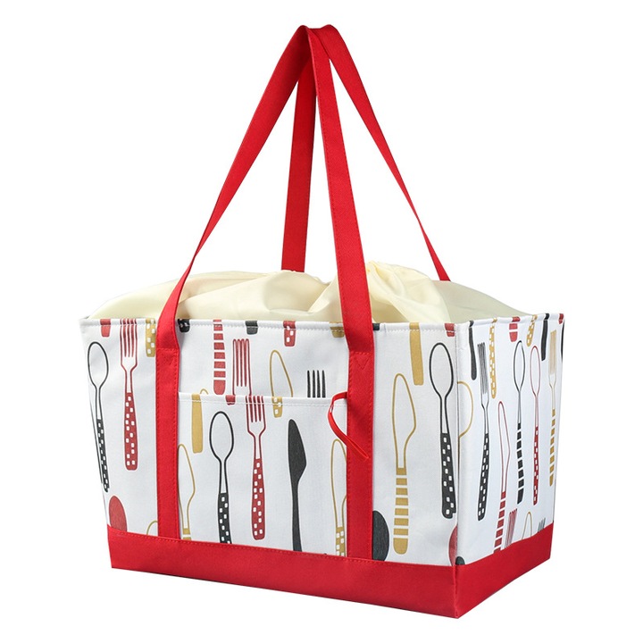 Összecsukható húzózsinóros ebédtáska, nagy kapacitású piknik BBQ hordozható táska, ételmelegítő táska
