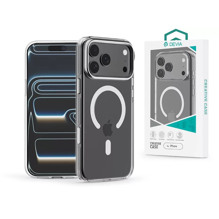 Devia Crystal Series Magnetic 360° удароустойчив калъф със защита на камерата - съвместим с Apple iPhone 17 Pro - прозрачен