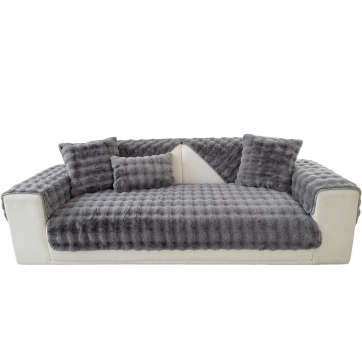 Csúszásgátló plüss takaró, szürke, 90x240 cm, multifunkcionális, kanapéhoz