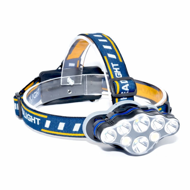 8 LED-es fejlámpa 3,7V Li-Ion akkumulátorral