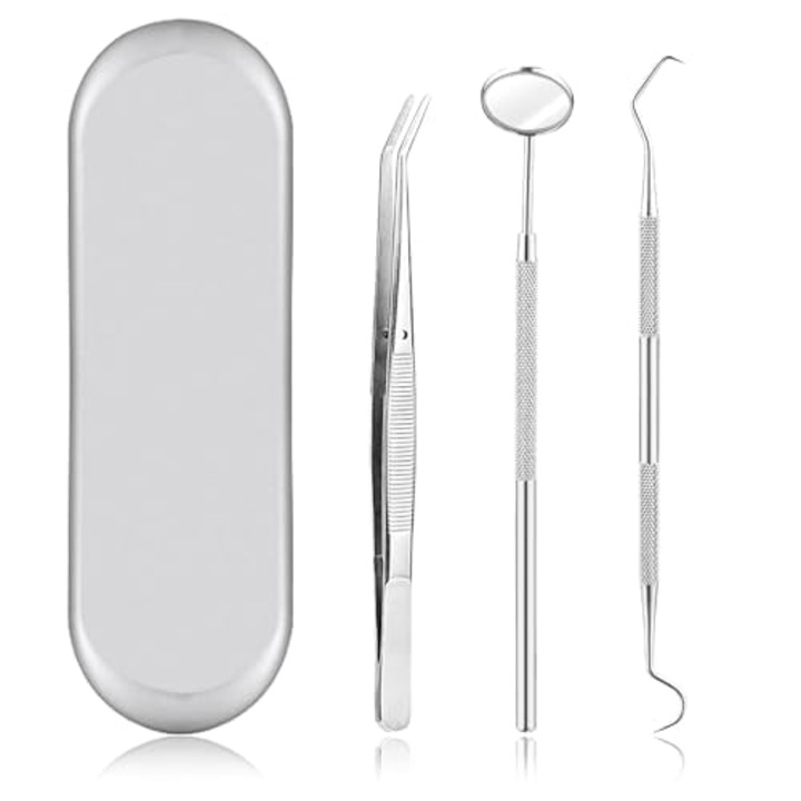 3 részes fogtisztító készlet fémdobozzal, nyelvtisztítóval, rozsdamentes acél