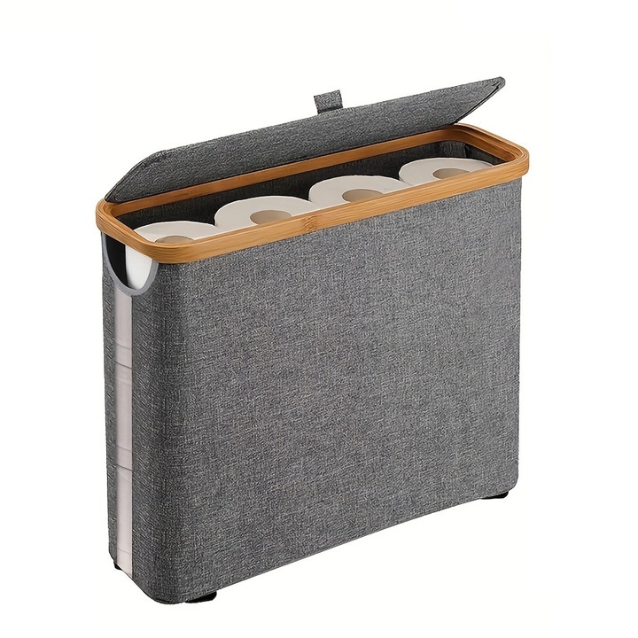 Cos de depozitare pentru hartie igienica cu capac, gri inchis, 40x18x45cm, 12 role, pliabil, multifunctional