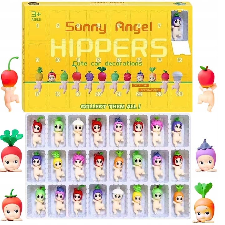 Calendar Advent cu 24 Figurine, Sonny Angel Hippers, Tematica Fructe, Jucarie si Decoratiune, 3+ Ani
