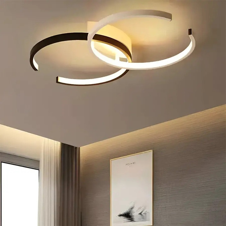 Lustra LED cu Telecomanda VECTOR SEMIARC, 40W, 55*31*8, Lumina Rece/Neutra/Calda, Dimabila, IP20, Negru, Alb, Metal, Silicon