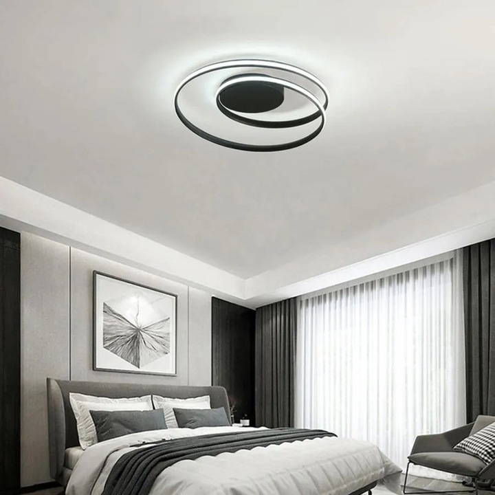 Lustra LED cu Telecomanda VECTOR ARCADIA, 56W, Diametru 49, Inaltime 11, Lumina Rece/Neutra/Calda, Dimabila, IP20, Negru, Alb, Metal, Silicon