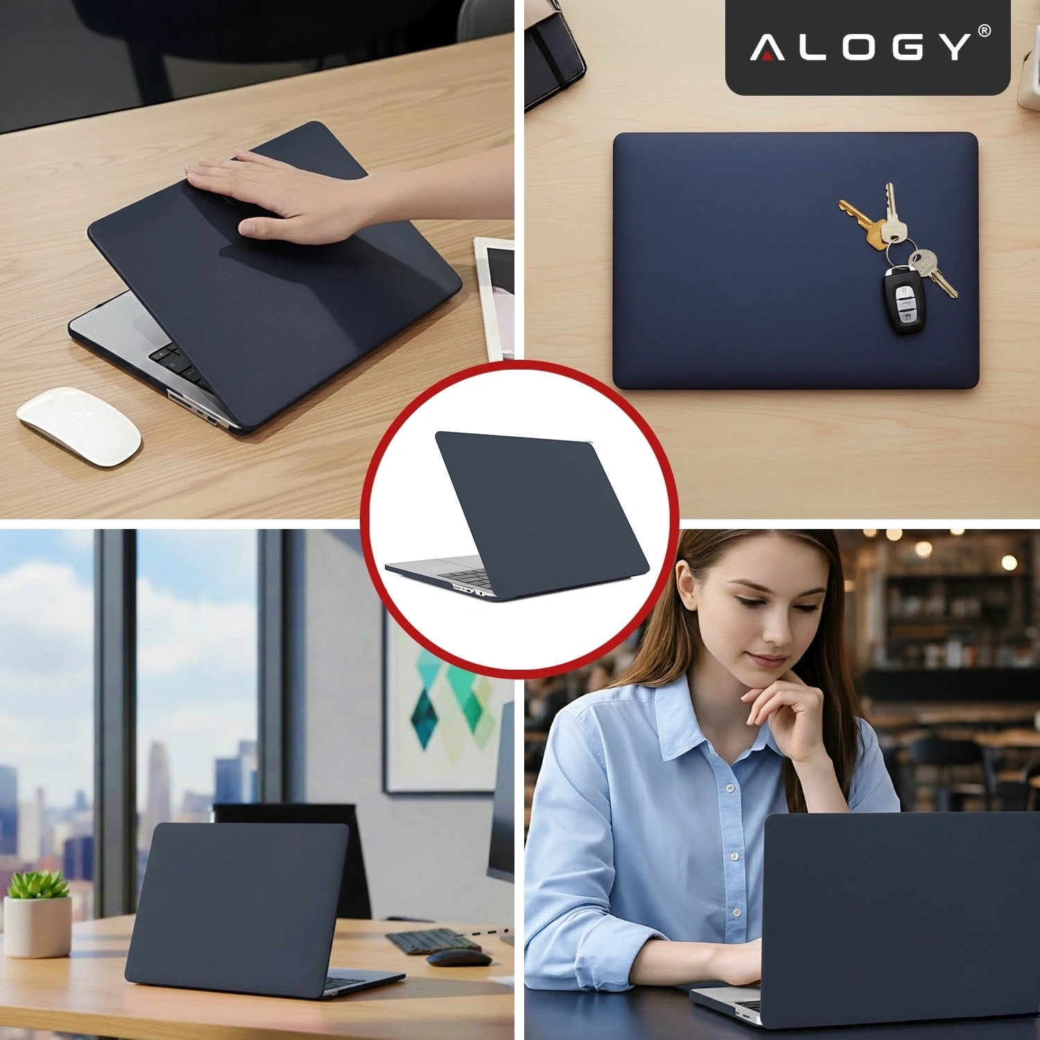 Etui laptop set Alogy AirGuard pentru MacBook Pro 16" M1/M2/M3/M4, mat, granat, ultracompact, rezistent la zgarieturi