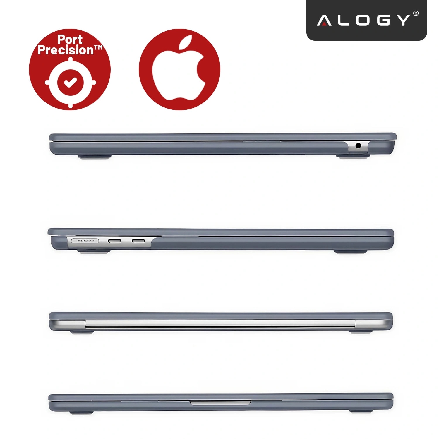 Etui laptop set Alogy AirGuard pentru MacBook Air 13.6" M2/M3/M4, mat, granat, 308x217mm