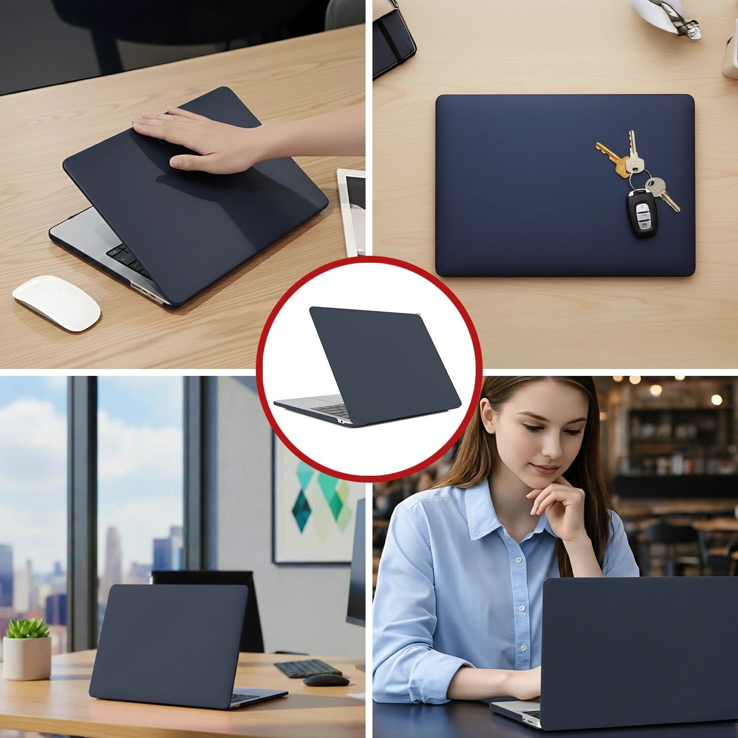 Etui laptop set Alogy AirGuard pentru MacBook Air 13.6" M2/M3/M4, mat, granat, 308x217mm