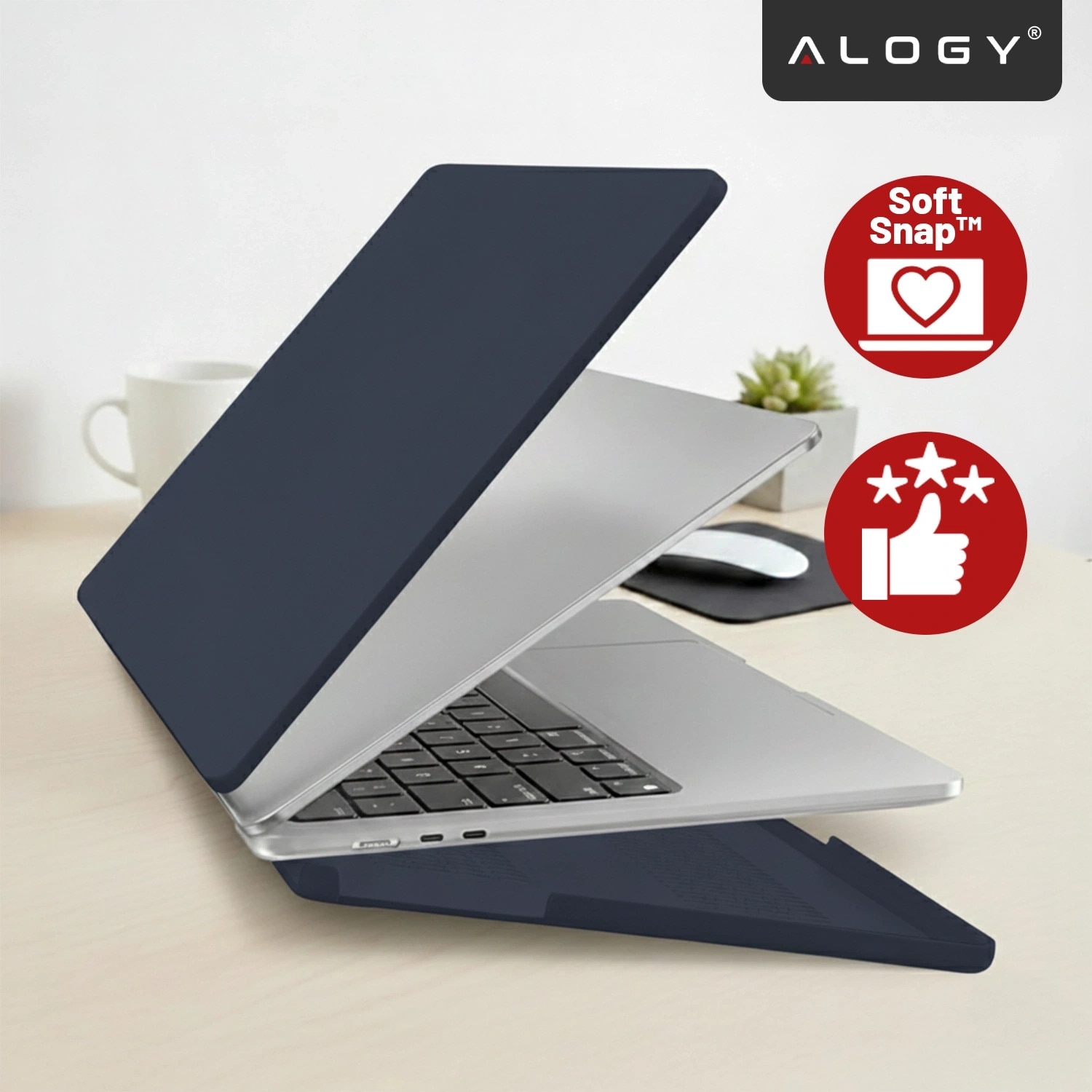 Etui laptop set Alogy AirGuard pentru MacBook Air 13.6" M2/M3/M4, mat, granat, 308x217mm