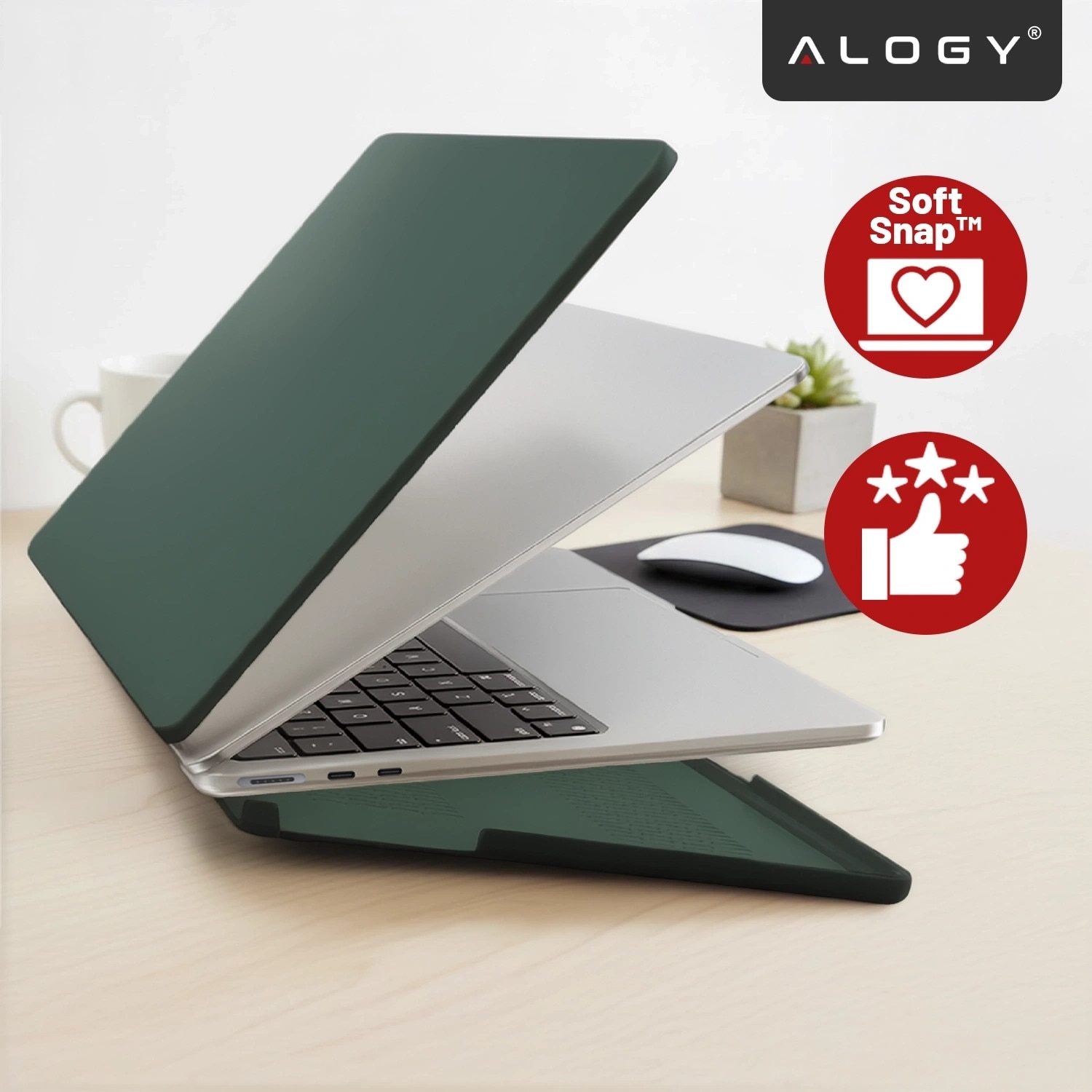 Etui pentru MacBook Air 15" 2023-2025, Alogy AirGuard, mat, verde, constructie flexibila, protectie impotriva zgarieturilor