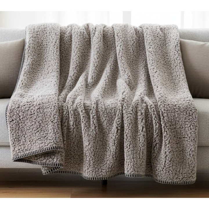 Patura moale si confortabila, cu doua fete, 220x150 cm, SyaMAG, taupe, imitatie blana