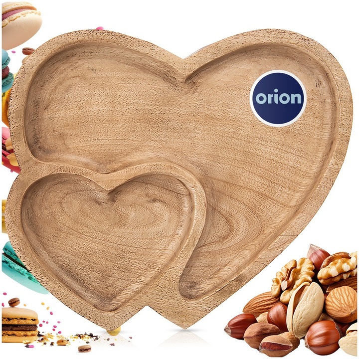 Tava De Servire, Orion, Mango, 23x20x2.5 cm, Fabricata Din Lemn De Mango, Compartimentare In Doua Camere De Servire, Element Decorativ Impresionant, Bej