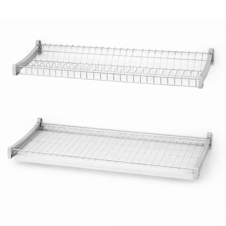 Edényszárító, Adsinio, Inox SU 205, 2 Polc, 1 Csepegtető Tálca, 600 mm Külső Méretű Szekrényhez, 564 mm Szekrény Belső, Króm