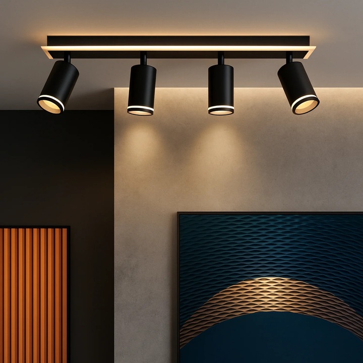 Lustra LED Ellen, 46W, Proiector Reglabil, Lumina Rece/Neutra/Calda, Dimabila, Negru, Alb, Acril, Metal