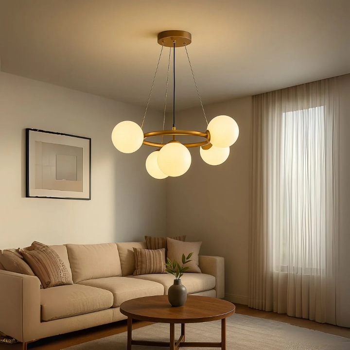 Lustra LOFT Chamber, 5xG9, Diametru 53, Inaltime 14.5, Alb, Auriu, Becuri Neincluse