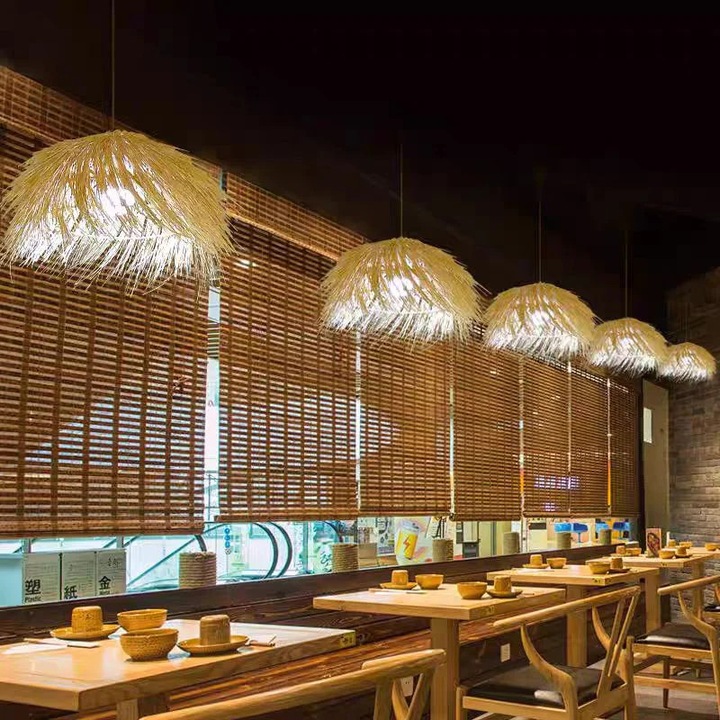 Lustra Vintage Paie LV811, 1xE27, Diametru 31, Inaltime 100, IP20, Maro, Metal, Textil, Becuri Neincluse